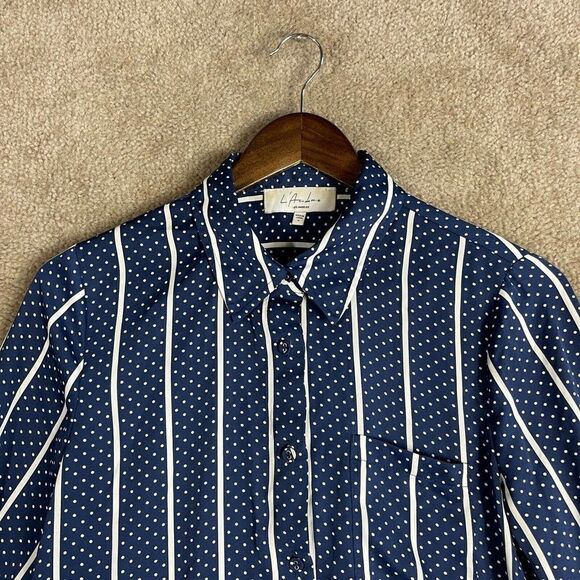 L' Academie The Classic Button Up Shirt Womens Size Small Navy/White Stripe‎ Top - Picture 5 of 12